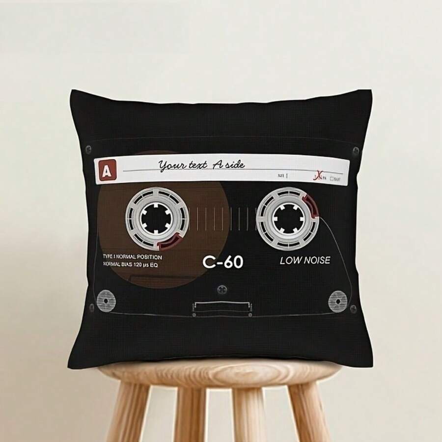 1Pc Retro Audio Cassette Pattern Throw Pillow Covers - 17.7*17.7 Inches, 2D Digital Single-Side Printing Decorative Pillow Cases With Zipper Closure, Machine Washable, Perfect For Bedroom, Living Room & Car Home Decor, No Insert Included - Multicolor - View 1