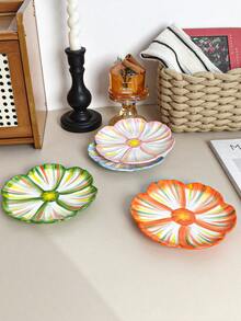 4pcs Colorful Petal Ceramic Plates, Elegant Dessert Plates, Suitable For Steak, Desserts, Afternoon Tea, Weddings, Parties, Gifts - Multicolor - View 9