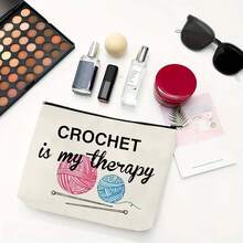 Crochet Is My Therapy' Printed Storage Bag, Knitting Lovers Zipper Pouch, Casual Yarn & Supplies Storage Bag, Ideal For Cosmetics & Toiletries - Multicolor - View 3