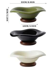 DearDali Asymmetrical Wavy Glazed Ceramic Fruit Bowl With Walnut Wood Base, Creative Home Decor Fruit Tray For Living Room, Entryway