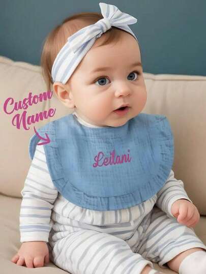 1pc Customized Name Embroidered Baby Bib, Personalized Infant Bib, Embroidered Text Baby Gift, Personalized Bib Christening Gift, Baby Boy/Girl Monogram Embroidered Bib, Embroidered Baby Bib Gift (For Her), Gift For Him, Gift For Friend, Toddler Gift, Personalized Children's Gift, Newborn Gift