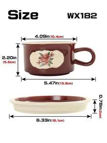 1 Set Hand-Painted Retro Ceramic Coffee Cup & Saucer, 4 Styles Available, Suitable For Home, Office, Cafe Use, Great Gift Option - Multicolor - View 4