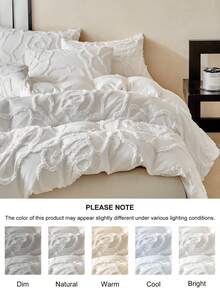 Bộ 2/3 vỏ chăn polyester họa tiết hoa hồng trắng, bộ chăn ga gối đệm hiện đại cho mọi mùa, vỏ chăn Boho, mềm mại, thoáng khí, có thể giặt bằng máy (1 vỏ chăn + 1/2 vỏ gối, không có ruột) - trắng - Xem 6