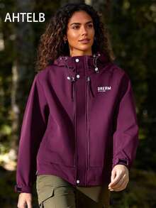 AHTELB 女士多功能运动夹克/防风衣，防水轻便，适合户外旅行和健身房锻炼，时尚简约连帽运动服，是徒步、跑步和休闲街头风格的理想之选。