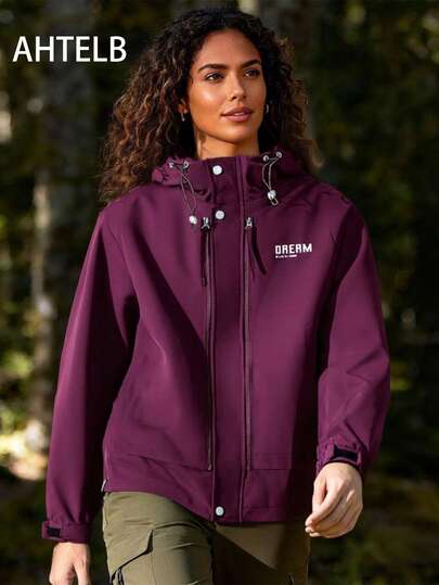  AHTELB Women's Multifunctional Sports Jacket/Windbreaker, Water-Resistant Lightweight Jacket, Suitable For Outdoor Travel And Gym Workouts, Fashionable Minimalist Hooded Sportswear, Ideal For Hiking, Running And Casual Street Style