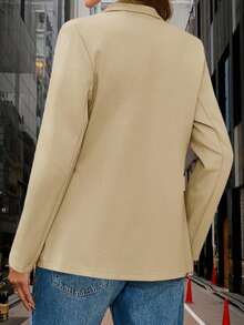 Womens Casual Knit Blazer Long Sleeve Open Front Stretchy Work Office Jacket With Pockets - Màu Khaki - Xem 4