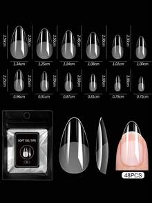 48pcs/Pack Transparent Matte Almond Shaped Acrylic False Nails, Matte Transparent Full Coverage Acrylic Gel Nail Kit, Press-On Nail Stickers Suitable For Nail Salon DIY - Clear - View 18