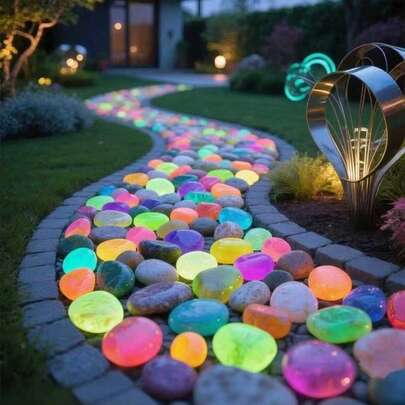 500 viên sỏi phát sáng trong bóng tối, đá phát quang nhiều màu sắc, thích hợp cho vườn, bãi cỏ, sân, lối đi ngoài trời, hành lang, trang trí bể cá, tuyệt vời cho bể cá cảnh, lối đi bộ, luống hoa, cây trồng trong chậu, đường lái xe tự làm, trang trí nhà cửa (Màu sắc và kiểu dáng ngẫu nhiên)