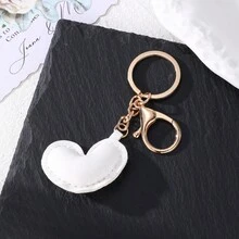1pc Unisex Minimalist Leather Heart Shaped Keychain Pendant Couple Gift Bag Charm Keychain Accessories Gold Keychain Purse Charm Keyring - White - View 3