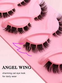 全新5对装猫眼假睫毛，透明睫毛梗，自然妆效，浓密卷翘，适合日常佩戴，派对妆容必备，3D蓬松自然款。 - 黑色 - 查看 4