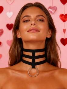 Women's Gothic Punk Style Dark Circle Design Layered Elastic Band Fashion Choker Necklace For Party - Black - View 7