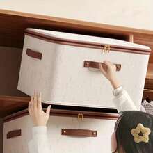 Cajas de almacenamiento con cremallera de lino, contenedores organizadores de ropa de tela no tejida para la organización del armario del dormitorio del hogar, incluyen buenos ayudantes - 15 litros - Ver 9