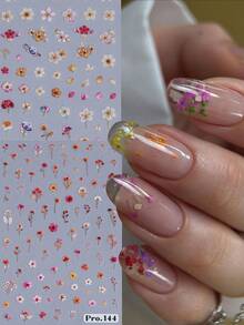 قطعتان من ملصقات الأظافر المزخرفة بارزة 5D بتصميم الزهور الأنيقة، باقات زهور صغيرة باللون الأحمر والأبيض والأصفر والبني، ديكورات فنية للأظافر، لاصقة ذاتية الالتصاق، مستلزمات تزيين الأظافر للفتيات والنساء - متعدد الألوان - مشاهدة 2