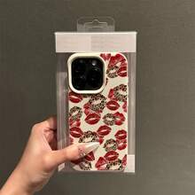 1Pc Super Beautiful Red Lips And Leopard Print Lips White Soft Case Mobile Phone Case Protective Case Is Suitable For IPhone17/16/15/14/13/12 11 17Pro Max Series And 14/15/16 Plus 17Air 17promax And Other Models Birthday Gifts, Holiday Gifts, Friends Gifts, Couples Mobile Phone Case, Boyfriend And Girlfriend Gifts - 白色 - 查看 4