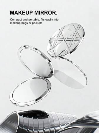 Christian Dior Espejo compacto de metal, estuche redondo plateado con motivo geométrico y espejo interior, espejo de vanidad portátil para el bolso