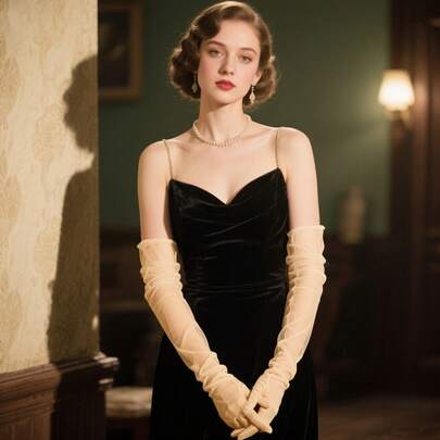 1 Pair Of Mesh Gloves, Elegant Ladies Gloves, Opera Dinner Gloves, Elegant Bridal Gloves, Wedding,Mesh Gloves