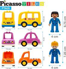 PicassoTiles cifras magnéticas de 5 piezas de vehículo y cifras de acción, incluyendo autobús escolar, coche, camión y 2 conductores, paquete de expansión magnética, kit de juguete para niños pequeños, juego de simulación para bloques de construcción - 1 - Ver 7