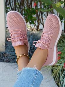 2025 New White Mesh Breathable Lightweight Sports Shoes, Women's Casual Sneakers, & Versatile Running Shoes - Pink - View 12