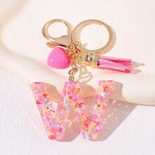 1pc Pink Heart Shaped Creative Keychain, 26pcs A-Z English Letter Children's Bag Accessories, Butterfly Letter Pendant Keychain, Valentine's Day Heart Keychain, Couples Keychain, Gift - Pink - View 13