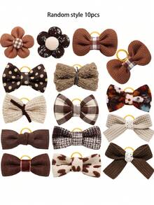 Pet Coffee Colored Flower Bow, Dog Headband, Classic Colors, Pet Grooming, Headwear Accessories, Cat And Dog Universal, Color Random 10pcs
