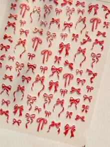 5D蝴蝶结美甲贴纸 - 粉色、白色、黑色自粘美甲贴片，适用于美甲、凝胶美甲和按压式美甲