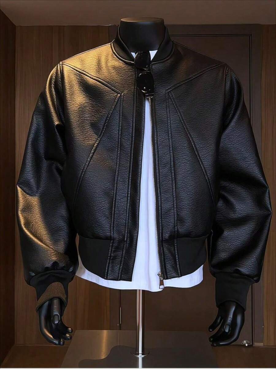 PU Leather Jacket Mens Clothes Jackets For Men Men's Winter Clothes Hoodie Chaquetas Para Hombre Men's Leather Jacket, American Retro Cracked Leather Jacket, Men's Short Motorcycle Leather Jacket - Black(黑色/有內袋) - 查看 1