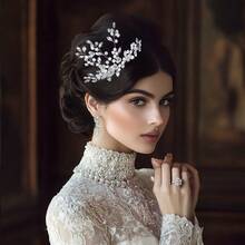 1pc Elegant Handmade Faux Pearl Leaf Bridal Hair Comb, Minimalist & Chic For Wedding, Party, Banquet - Silver - View 3