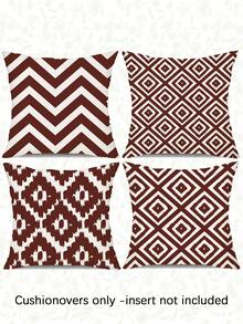 4pcs Bohemian Style Vintage Decorative Pillow Covers, Minimalist Chic Line Pattern Cushion Covers, Super Soft & Comfortable, Bestselling, Hidden Zipper, Machine Washable, Home Decor Throw Pillow Covers For Sofa, Living Room, Bedroom, No Pillow Insert - Maroon - View 15