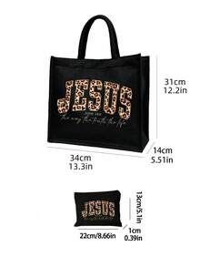 Black Linen Handbag+Handbag Set, With Leopard Print Jesus Pattern Print Design,Religious Cross Pattern Shoulder Bag & Wallet,Lightweight Casual Bohemian Style, Two Pieces Women's Christian Purse Gift Set, Bohemian Church Festival Bible Study, Lightweight Casual Travel Tote,Church Bible Study Festival Accessories, Easter Christmas Gift Idea,Thanksgiving Gifts - Multicolor - View 11