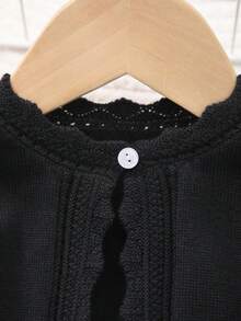 Baby Girls' Elegant Hollow Floral Lace Knit Cardigan Shawl, A Gift For Baby! - 黑色 - 查看 2