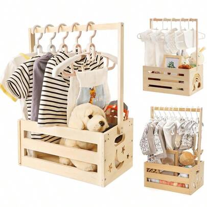 Trälåda för babyshower, garderob, babykorg, babyförvaringslåda med handtag, korg för babyshowerpresenter, välkomstpresentkorg för nyfödda pojkar och flickor, graviditetspresenter för nyblivna föräldrar, alla hjärtans dag-presenter