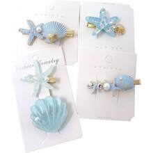 Juego de 5 pinzas para el pelo de perlas artificiales con estrellas de mar, de metal, resina, cocodrilo, pasadores para el pelo, accesorios de boda para mujeres, mujeres y nias 5 estilos - Azul - Ver 3