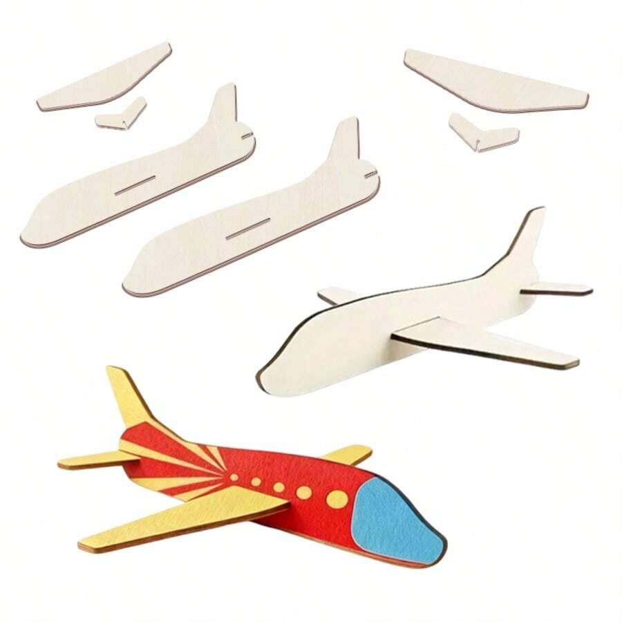 10pcs Unfinished Wooden Airplane Model DIY Kit, Suitable For Handicraft, Painting, Art Activities, Birthday And Holiday Parties
