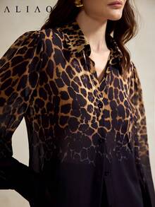 Aliao High-End Leopard Print Long Sleeve Shirt, Suitable For Spring/Summer Vacation, European Style, Bohemian Retro, Singles Party, Back To School, Holiday , Well-Crafted, Women's Easter, Rave Music Festival, Concert , Women's Brunch , Bohemian Style - Multicolor - View 3