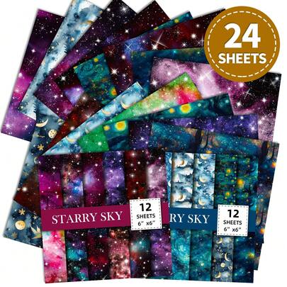 24pcs Starry Sky Scrapbooking Papers, Mysterious Starry Aurora Scrapbook Supplies, Craft Paper, Junk Journal Paper, Bullet Journal Collage Paper, Card Making, DIY Art Craft Collage, School Supplies, Back To School