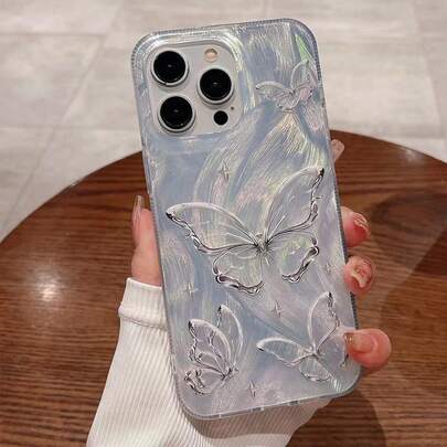 时尚新款电镀激光羽毛箔蝴蝶设计防震优雅保护手机壳适用于 16 系列/17/17 Pro/17 Pro Max