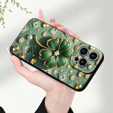Funda de teléfono negra Clover 1PC, diseño de trébol moderno y popular, funda de protección creativa personalizada y elegante, a prueba de golpes y anti-caídas, resistente a las manchas y duradera, adecuada para  17/17 Pro/17 Pro Max/17 Air/ 16/16 Pro/16 Pro Max/16 Plus/ 15/15 Pro Max/15 Pro/15 Plus/ 14/14 Pro/14 Plus/14 Pro Max/ 13/13 Pro/13 Pro Max/12/12 Pro/12 Pro Max/11/11 Pro/11 Pro Max/XR/X/XS/XS Max. Es el regalo de cumpleaños perfecto para novias, novios, esposos, esposas, amigos o para uno mismo, innovador y a la moda, adecuado tanto para hombres como para mujeres. - Multicolor 2298 - Ver 5