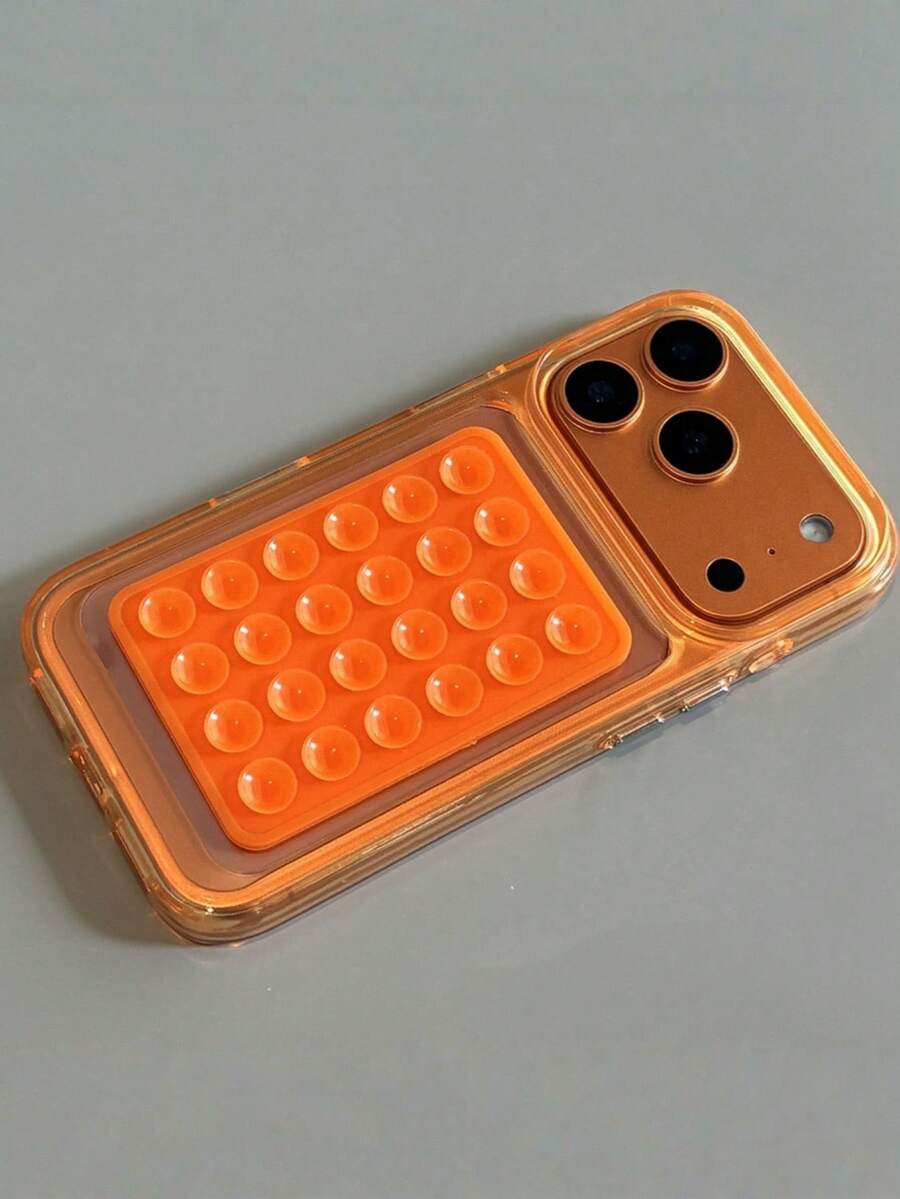1pc Cute Fluorescent Orange Suction Cup Clear Phone Case Compatible With Iphone 17 Pro Max Air Transparent Sticker Designer Lovely - Orange - View 1