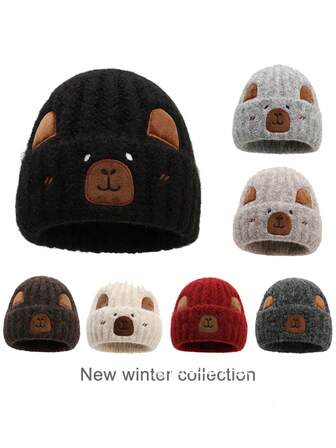 1pc New Capibara Cartoon Warm Hats, Knitted Hats, Thickened Autumn And Winter Hats, And Cold-Proof Pullover Hats Are Fashionable And Versatile