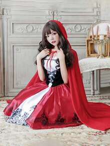 一件天鹅绒连帽斗篷，适合狂欢节、圣诞派对、化装舞会、角色扮演，可作小红帽披风，也可作万圣节女装。 - 紅色 - 查看 8