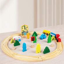 26pcs Or 33pcs Wooden Train Track Toy Set, DIY Track Building Playset, Suitable As Christmas, Birthday, Children's Day Gift For Boys And Girls - Multicolor - View 10