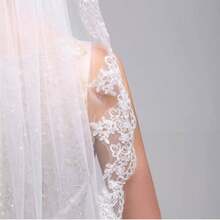 1pc White Lace Single Layer Bridal Wedding Veil With Metal Comb - White - View 4