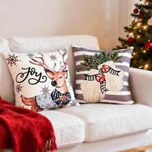 4-Pack Christmas Throw Pillow Covers 18x18 Inches Printing Comfortable Holiday Decor Machine Washable For Couch Sofa Living Room Home Decoration - Textured Weave/Winter Forest - View 12