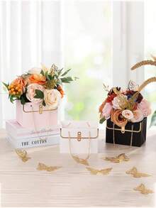 1/3 hộp quà giấy hoa hồng trang nhã, hộp hoa hình lập phương bằng bìa cứng chắc chắn có tay cầm - Thích hợp cho đám cưới, Ngày của Mẹ, Ngày Valentine và các dịp khác - Thiết kế kiểu túi xách sáng tạo, trang trí hoa đan, hộp quà bền đẹp, hộp quà hoa. - Nhiều màu - Xem 3