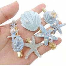 Juego de 5 pinzas para el pelo de perlas artificiales con estrellas de mar, de metal, resina, cocodrilo, pasadores para el pelo, accesorios de boda para mujeres, mujeres y nias 5 estilos - Azul - Ver 5
