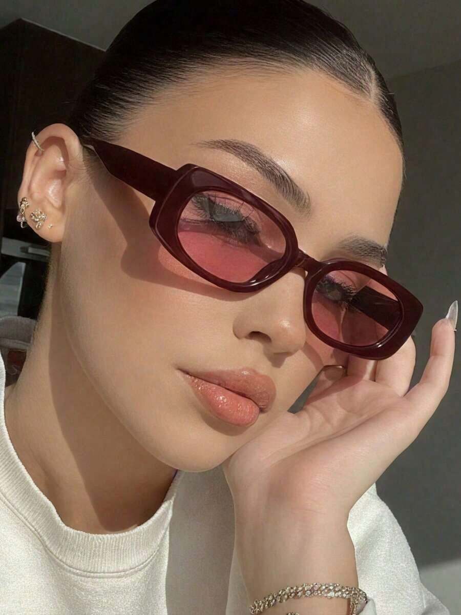 1 Pair Women's Burgundy Oval PC Frame Solid Color Retro Small Frame Personalized Casual Fashion Street Snap Minimalist Glasses - Burgundy - View 1