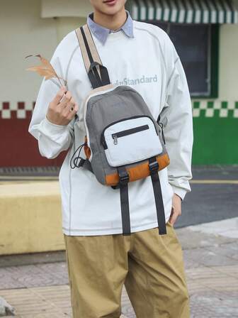 1 pieza Bolsa de pecho de nailon para hombres con correa ajustable, resistente a los arañazos y al desgaste, bolsillo para pasaporte, dinero, tarjeta de identificación, tarjeta de crédito, ligero para ir y venir, casual, de dos tonos, regalo para el novio