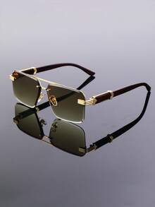 新款时尚百搭复古金属半框方形双梁高品质男士休闲眼镜，适合日常佩戴、街头风、聚会、派对、假日等场合，男女皆宜 - 彩色 - 查看 12