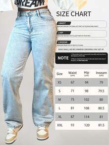 Women Casual Straight-Leg Jeans, Fashion Simple Style, Button, Zipper, Solid Color Denim Pants,Suitable For All Occasions - 淺色水洗藍 - 查看 7