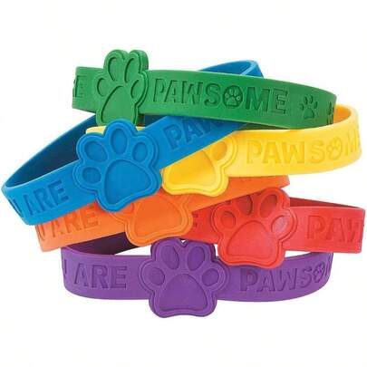Paw Print Rubber Bracelets - Pack of 24